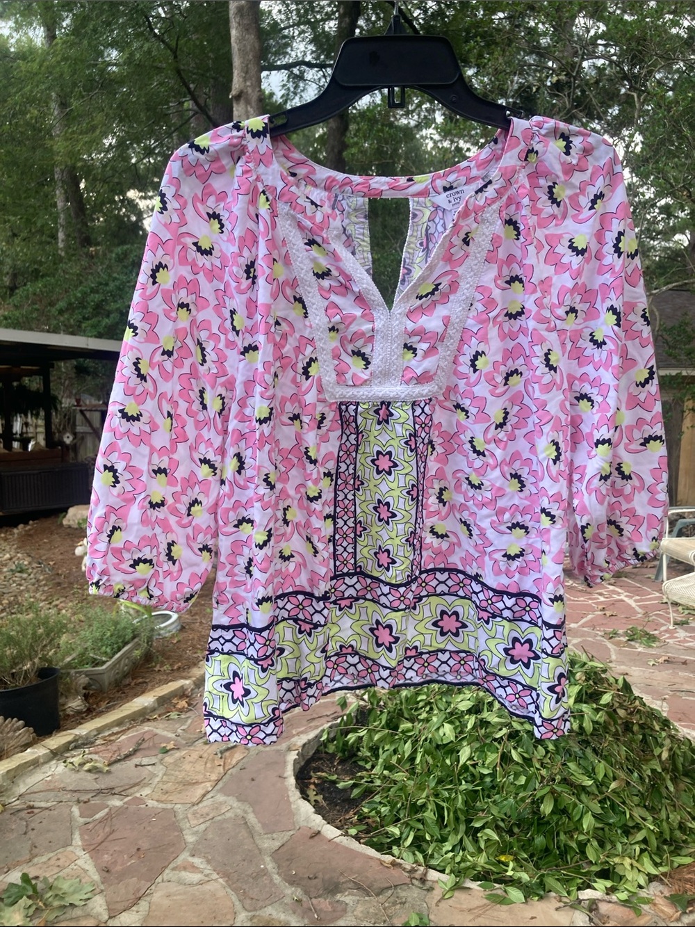 crown & ivy Pink Floral Tunic with Lace Trim